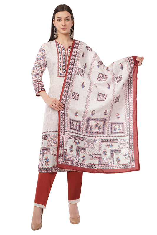 Siya's Traditional Kurta Set with Dupatta, White and Red Floral Print, 3/4 Sleeves